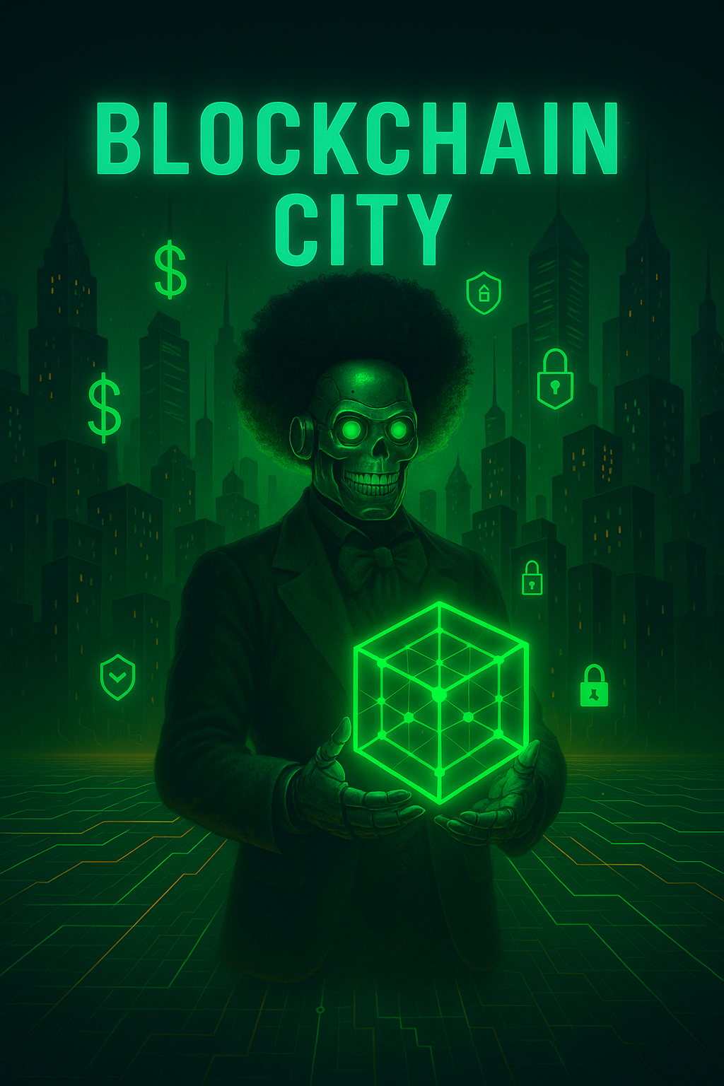 Bot-Chain futuristic AI poster